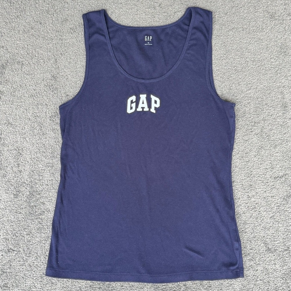 Gap Navy Blue Ribbed Logo Tank Top Sleeveless Scoop Neck XL